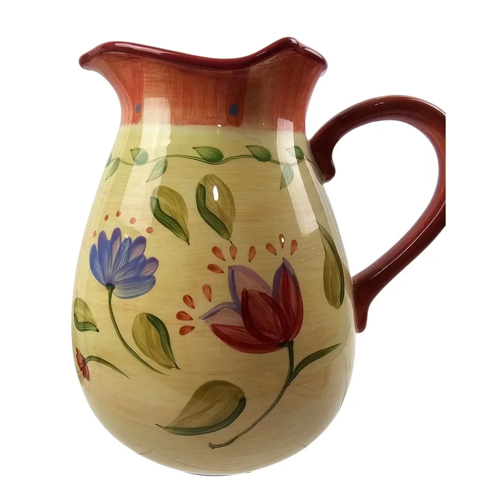 Pfaltzgraff Napoli Pitcher 10 Inch Ceramic Floral Hand Painted Yellow Red 41600